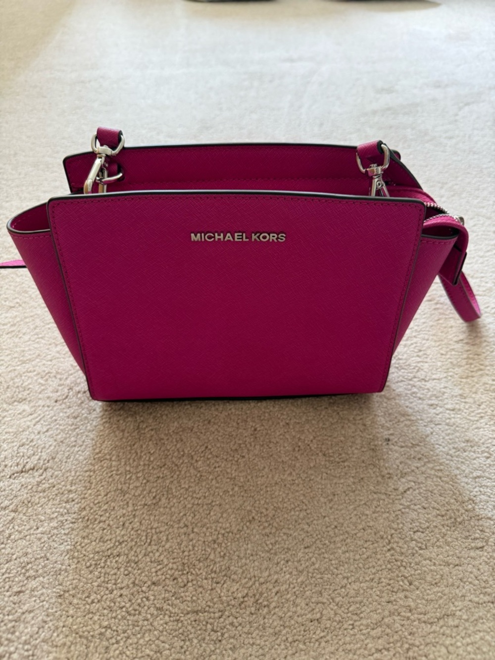 REAL MICHAEL KORS Fuchsia Saffiano Leather Tote comes with dust bag